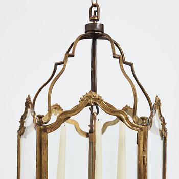 A Louis XV-style three-light lantern, 19th century.