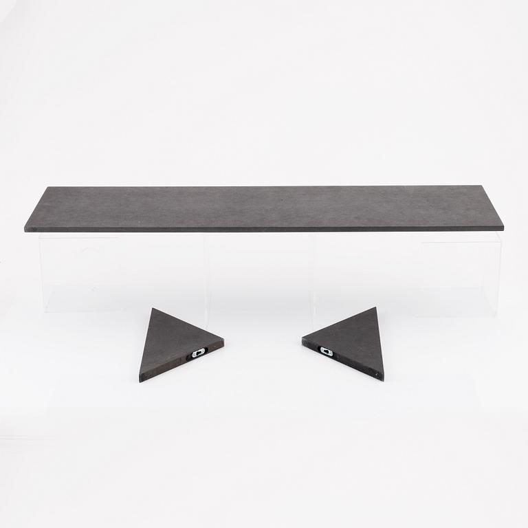 Johan Furåker, signed and dated -14. Objects, mixed media and panel on wooden shelf.