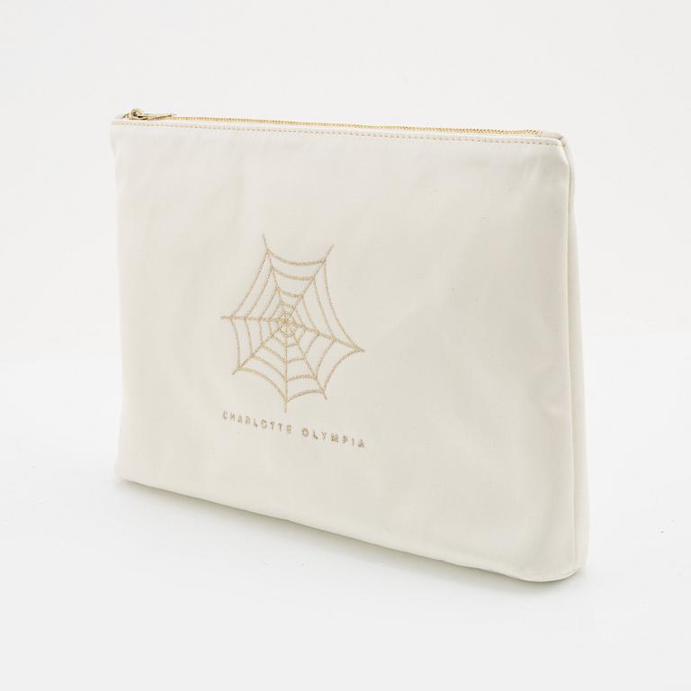 Charlotte Olympia, a pair of 'Cat nap' silk flats, a sleeping mask and a toilet bag, size S.