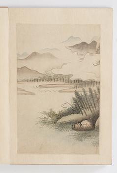 An album with eight landscape paintings, copies after Gu Fang (Gu Ruozhou, active c. 1700), Qing dynasty, 19th Century.