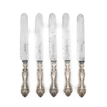 Five silver knives, Lars Larsson & co, Gothenburg, Sweden 1857.