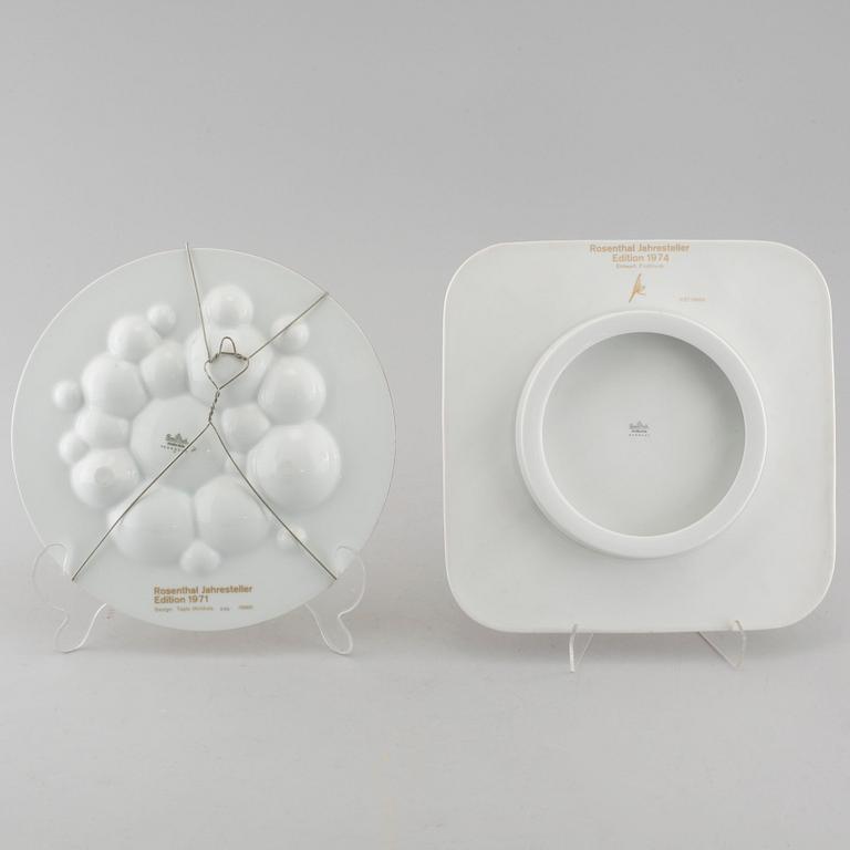 Two porcelian dishes by Fruhtrunk and Tapio Wirkkala for Rosenthal, signed and numbered.