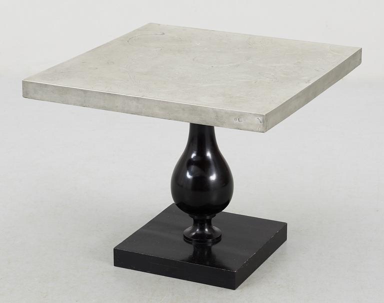 An Uno Åhrén and Tyra Lundgren engraved pewter top table, Svenskt Tenn 1928.