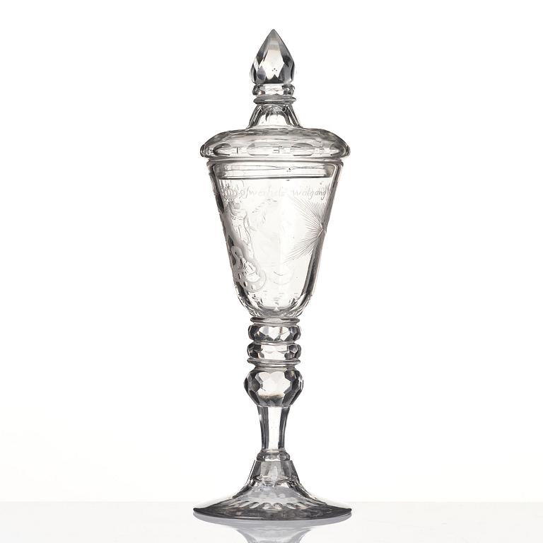 A large engraved goblet, Kungsholms glasbruk, 18th century.