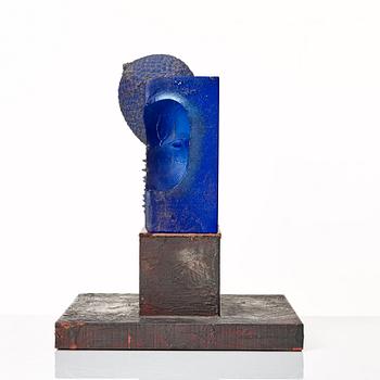 Bertil Vallien, a unique sand cast blue glass sculpture, Kosa Boda, Sweden.