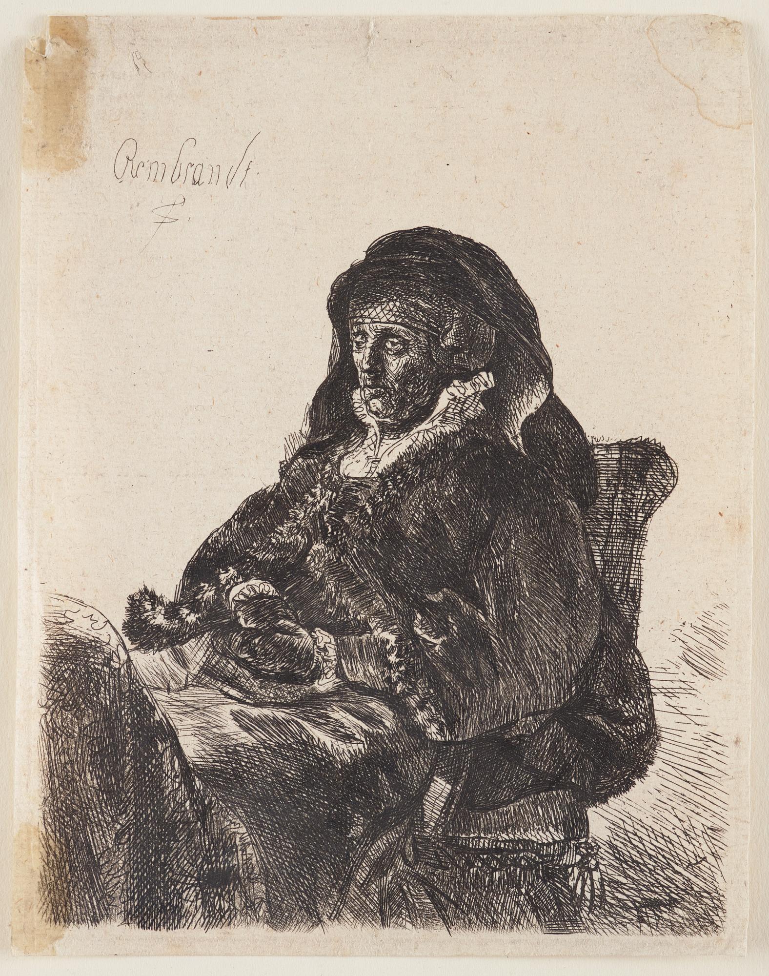 Rembrandt Harmensz van Rijn, after, "Rembrandt's Mother in Widow's Dress, Black Gloves", probably 18th century.