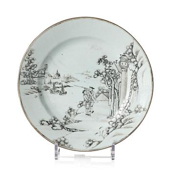 1033. A grisaille 'European subject' plate, Qing dynasty, Qianlong (1736-95).