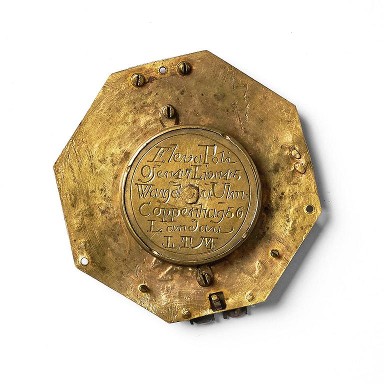 An engraved brass octagonal equinoctial compass sundial by Ludwig Theodor Müller (Augsburg, c. 1710-70).