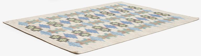 Judith Johansson, a carpet 'Riddarsporrar', flat weave, c. 245 x 177 cm, signed JJ E.
