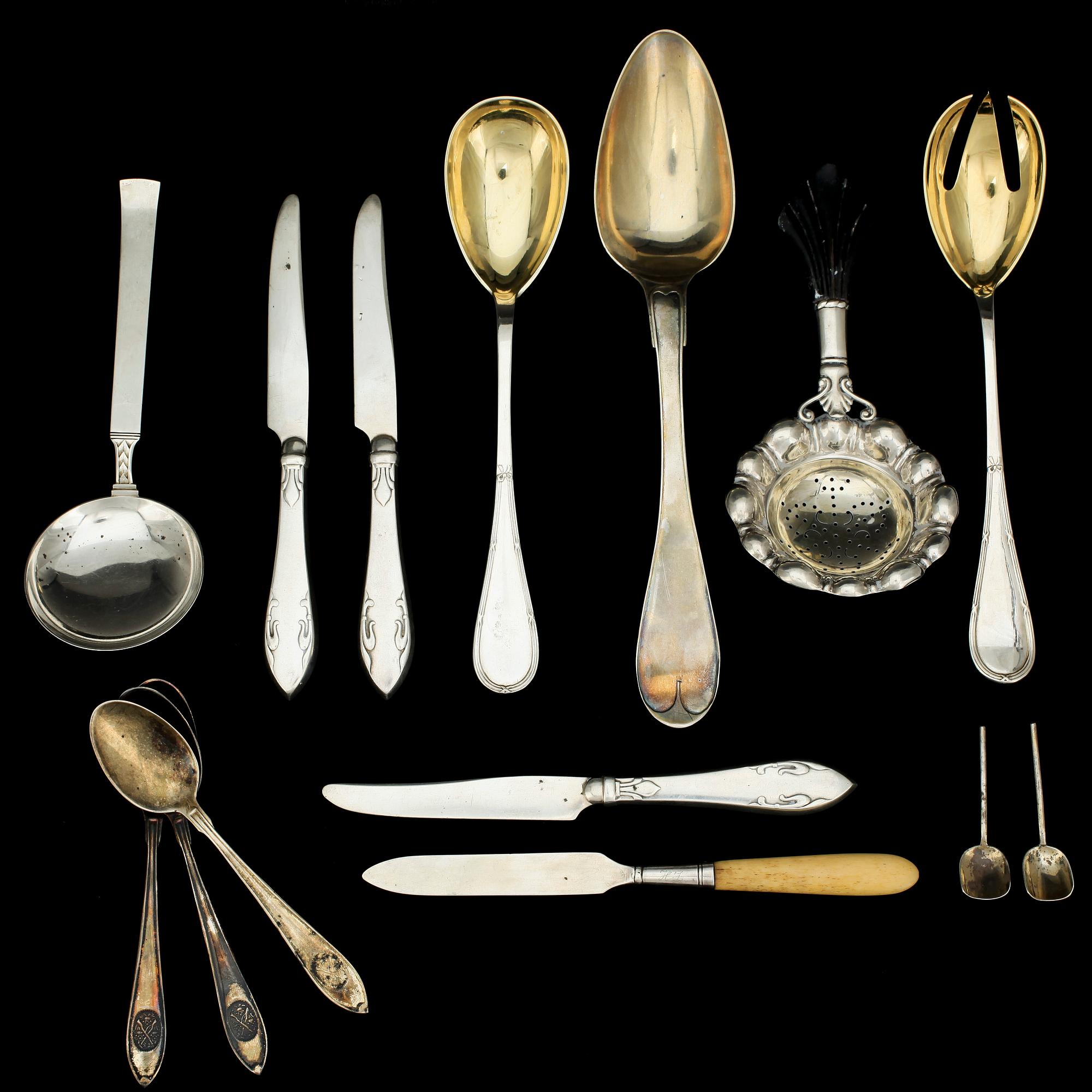 PARTI SILVER, 14 delar, bla Borgila, 1935.  Tot vikt ca 377g.