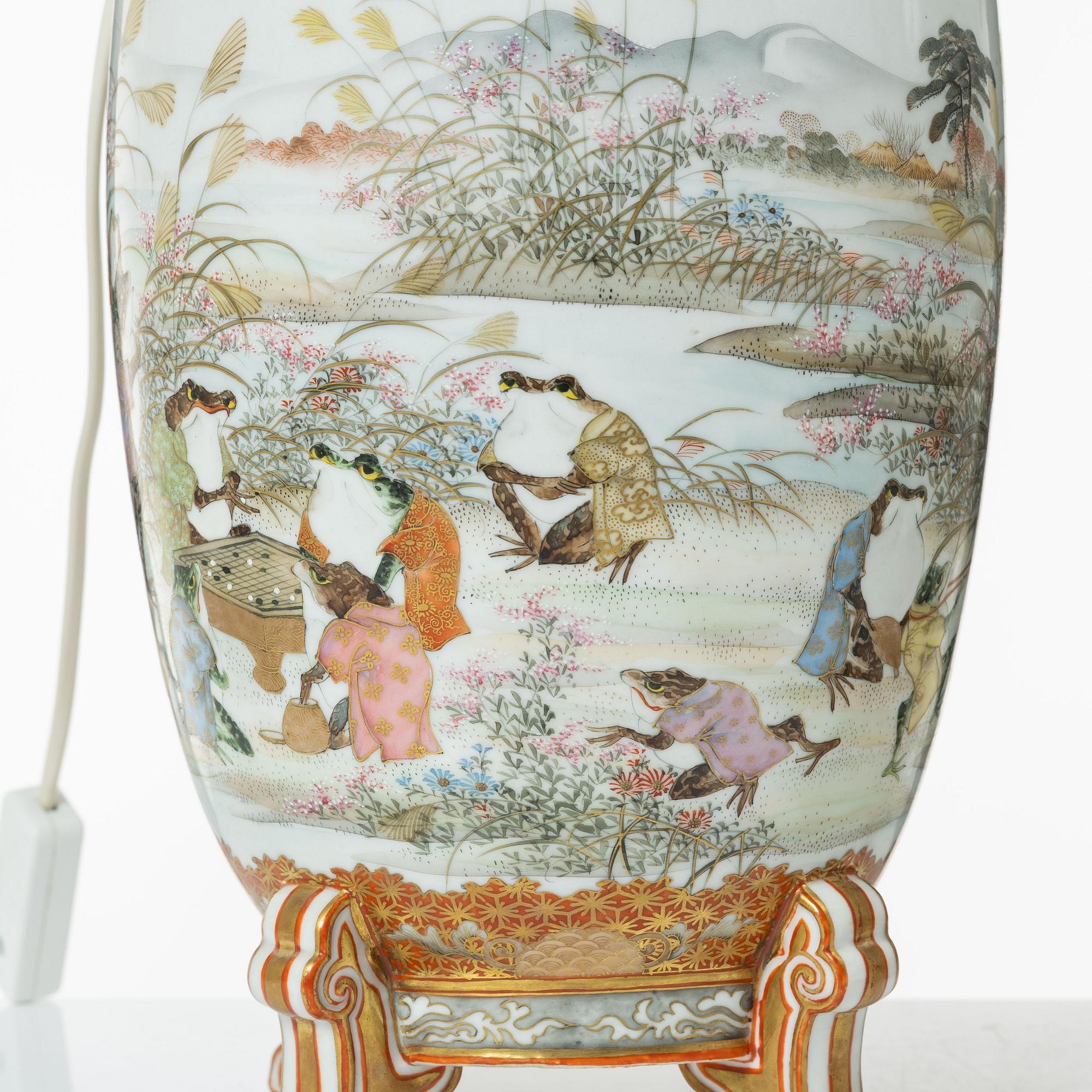 Bordslampor, ett par, porslin, Kutani, Watatani, Japan, 1900-tal.