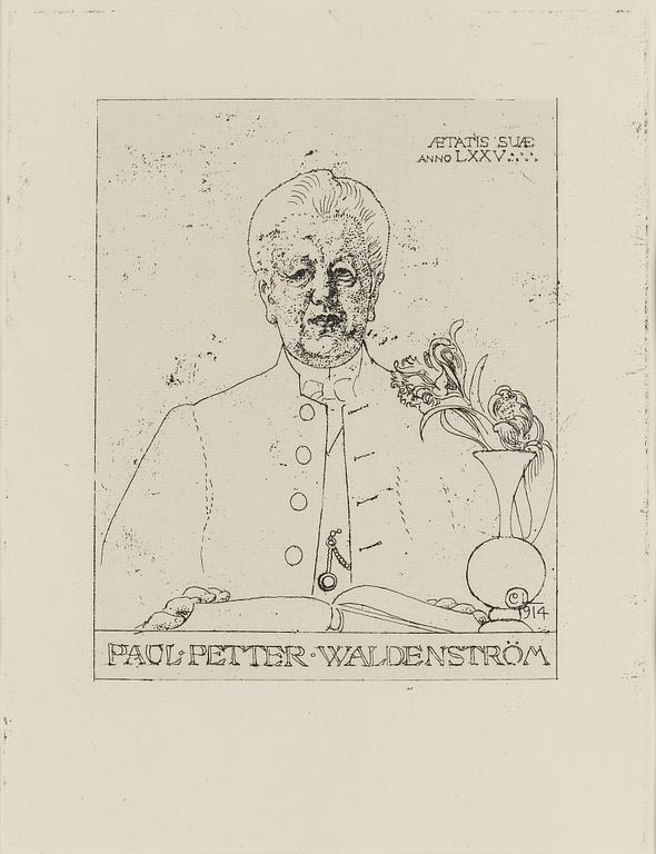 CARL LARSSON, etsning, sign o dat i plåten: "C.L. 1914". Etat 1. Mycket sällsynt. "Paul Petter Waldenström".