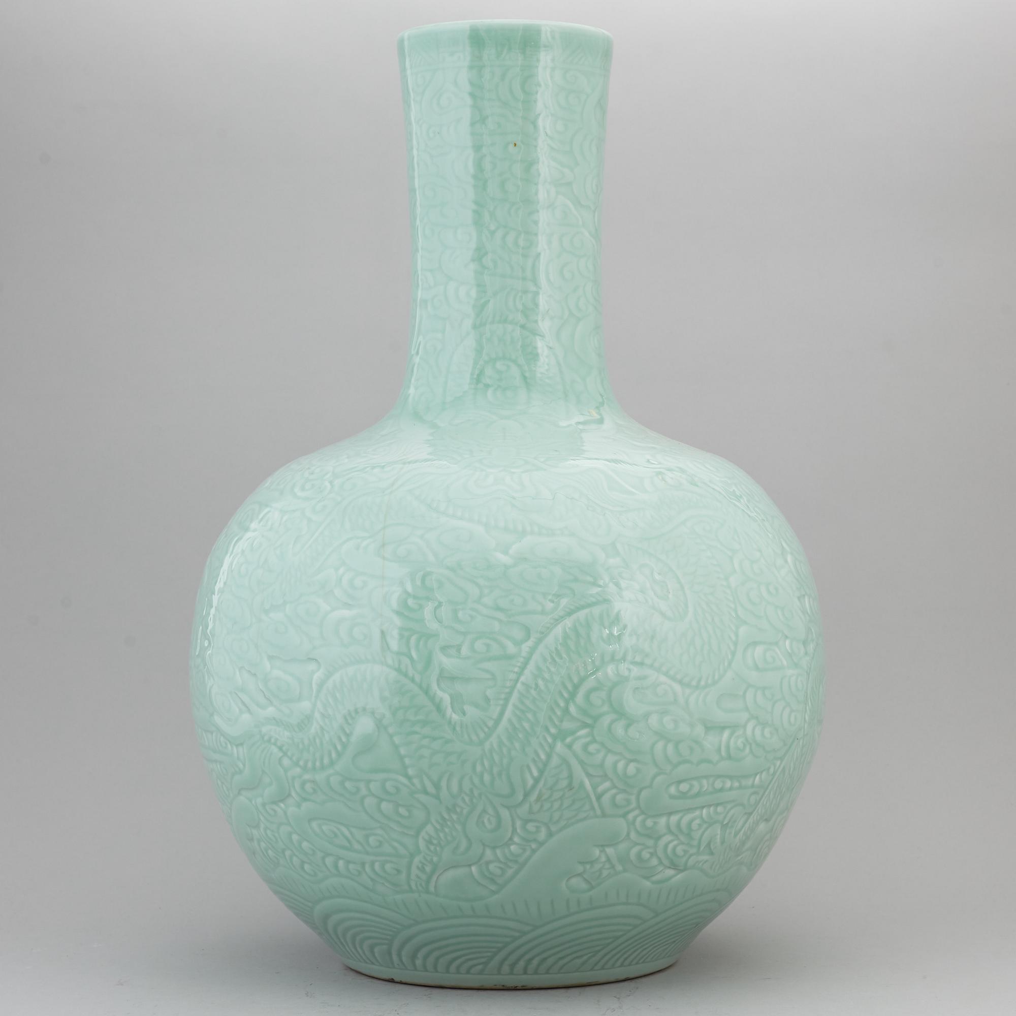 A large Chinese celadon glazed vase, second half of the 20th century.