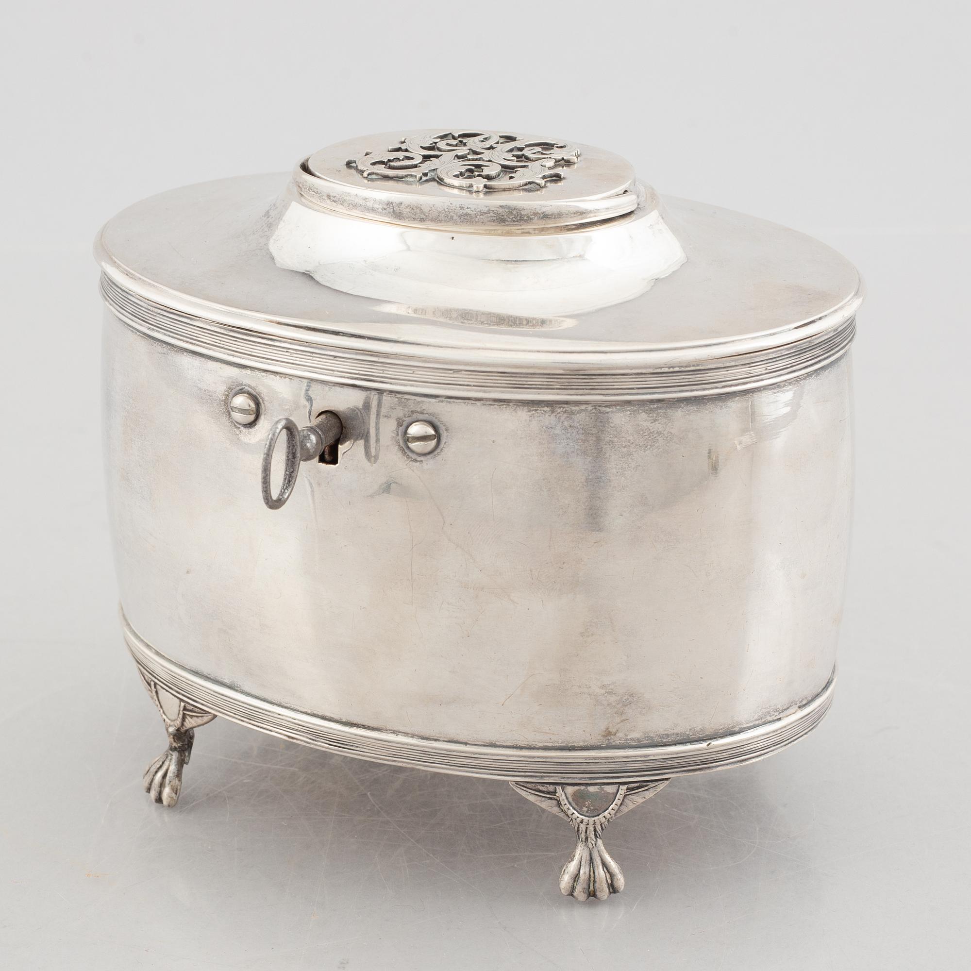 An Empire silver sugar box, mark of Gustaf Folcker, Stockholm 1817.