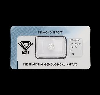 1060. DIAMANT, briljantslipad, oinfattad, 1.01 ct. Cert. IGI.