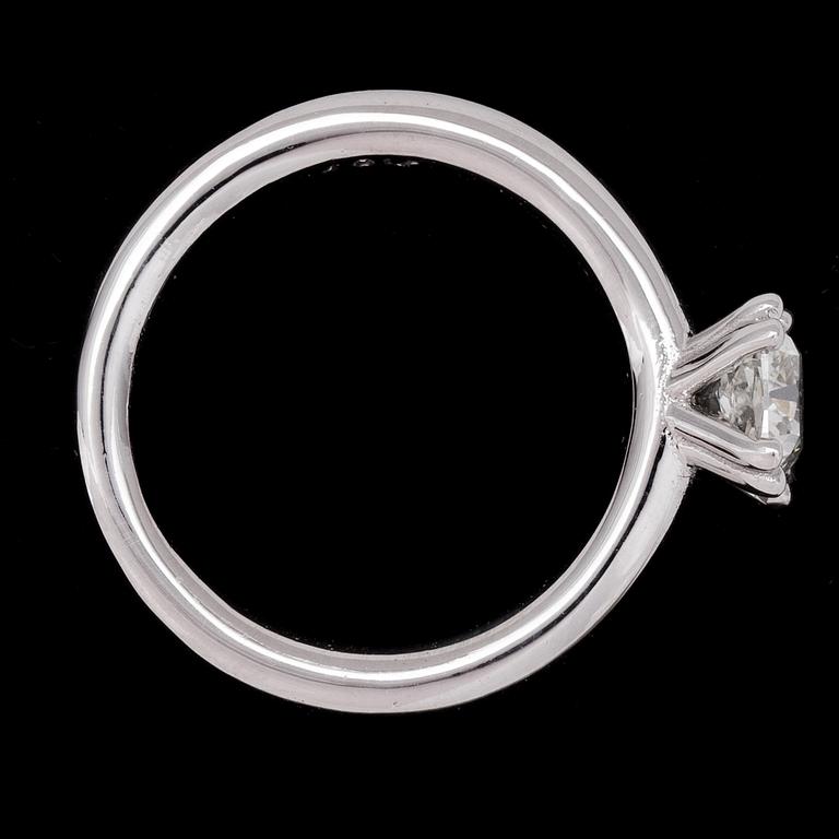 A cushion cut diamond ring, 1.27 cts. Cert. GIA.