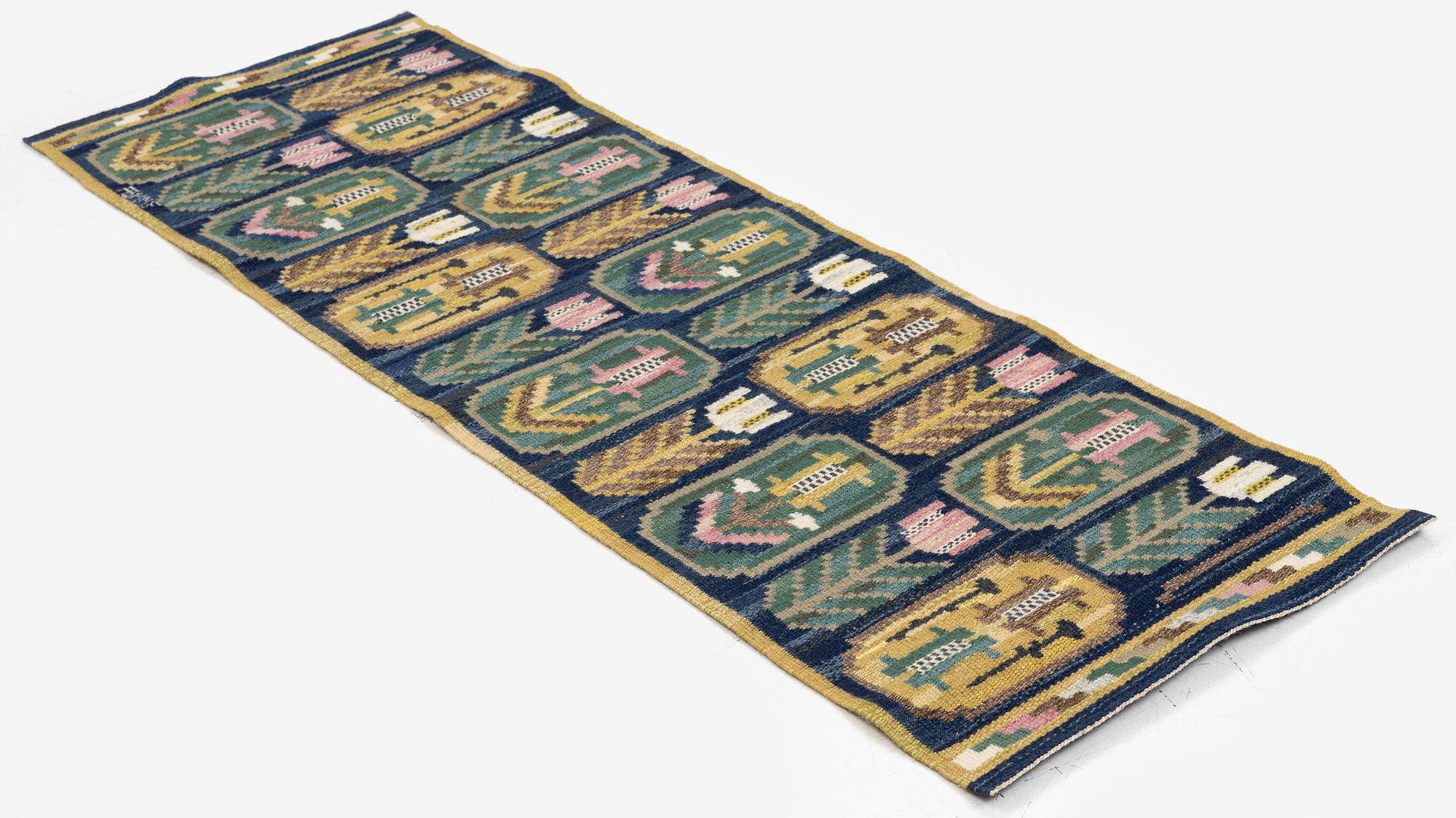 Märta Måås-Fjetterström, a flat weave textile, 'Medaljongerna', c. 118 x 41 cm, signed AB MMF.