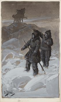 DAVID LJUNGDAHL, illustrationer, 8 st, tusch och täckvitt, signerade D. Ljungdahl. "Den andra djungelboken".