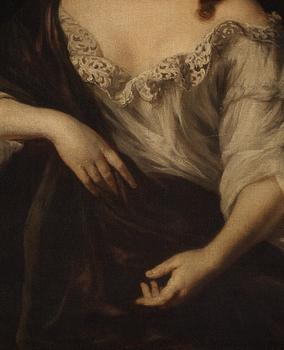 Nicolaes Maes Attributed to, Young woman in white dress.