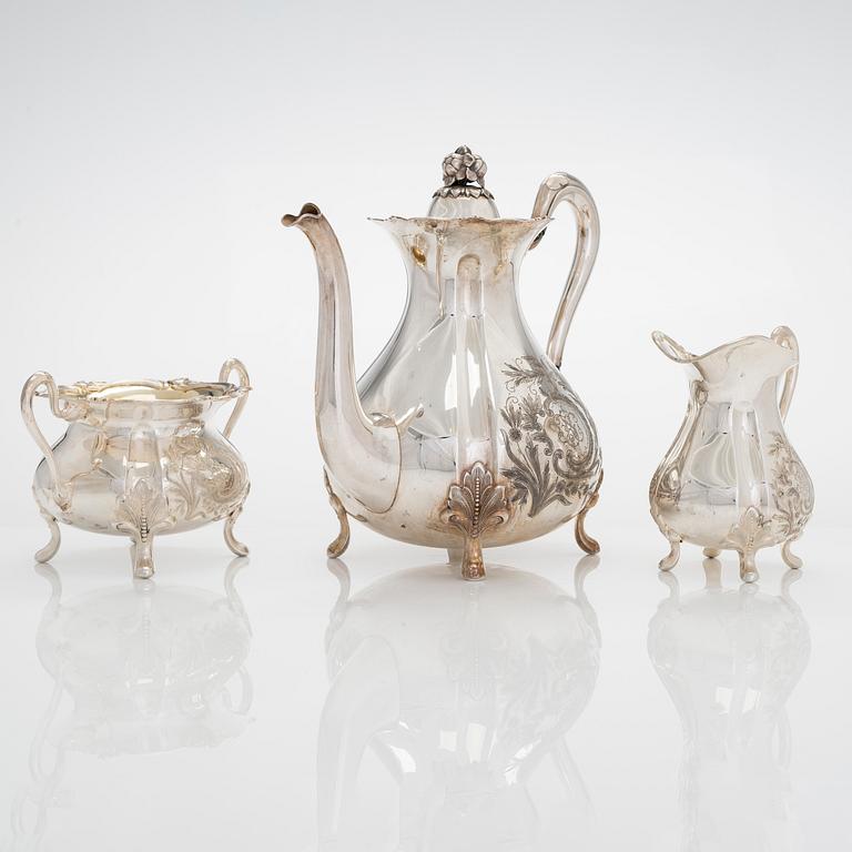 A five-piece silver coffee set, Osuusliike Kultaseppä r.l. Turku 1937 and T.J. Lahti, Vyborg 1922.