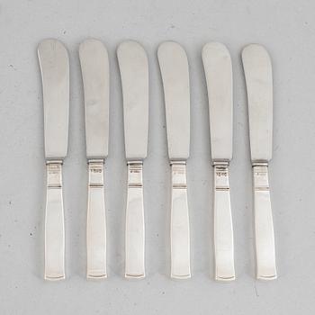 Jacob Ängman, six silver butter knives, model 'Rosenholm', GAB, Stockholm 1951-57.