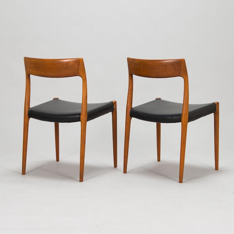 Niels Otto Møller, ruokapöytä ja tuoleja, 8 kpl malli 77, J.L. Møllers Møbelfabrik, Tanska 1960-luku.