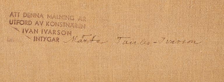 IVAN IVARSON (SVERIGE), Olja på duk. Intyg a tergo.