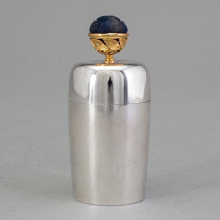A Swedish 20th century silver and gold ovoid jar and cover, mark of WA Bolin, Stockholm 1975.