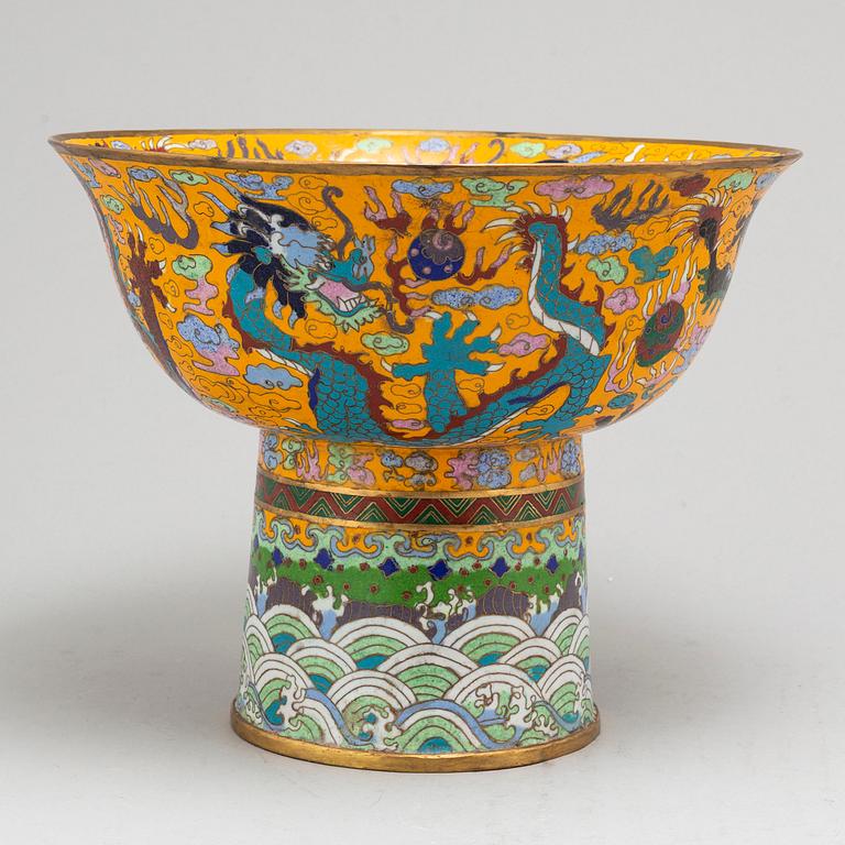 A large Chinese cloisonne 'Imperial Yellow' ceramonial bowl, 20th century.