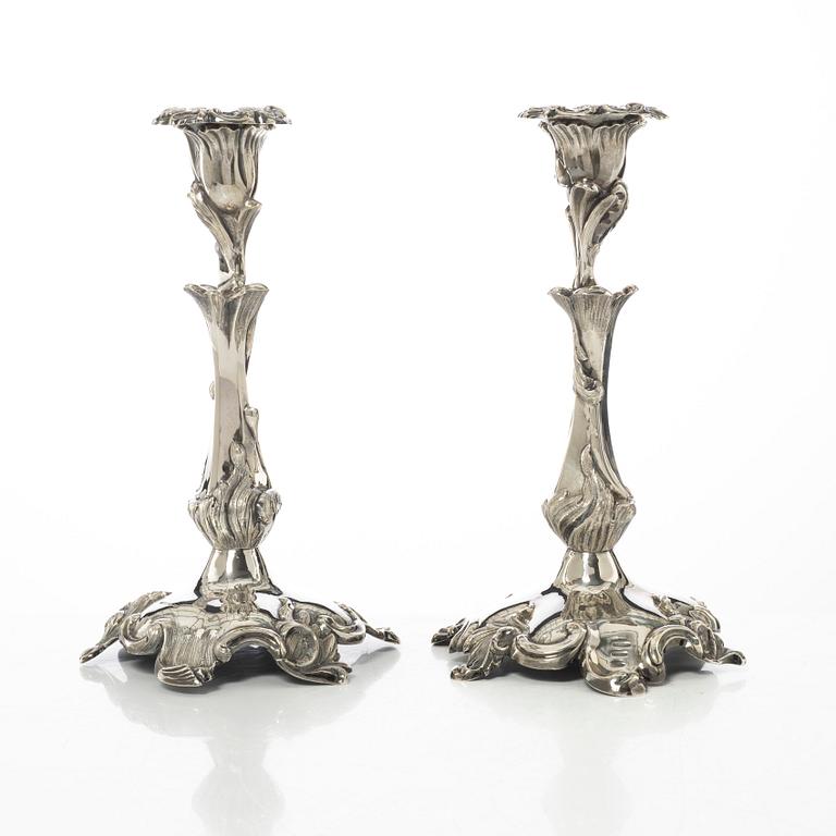 Gustaf Möllenborg, a pair of neo-rococo silver candle sticks, Stockholm, Sweden, 1855.