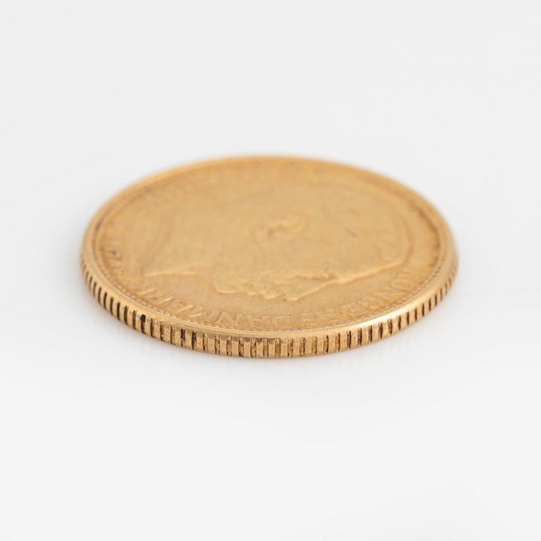 A Danish gold coin, 10 kroner 1917.