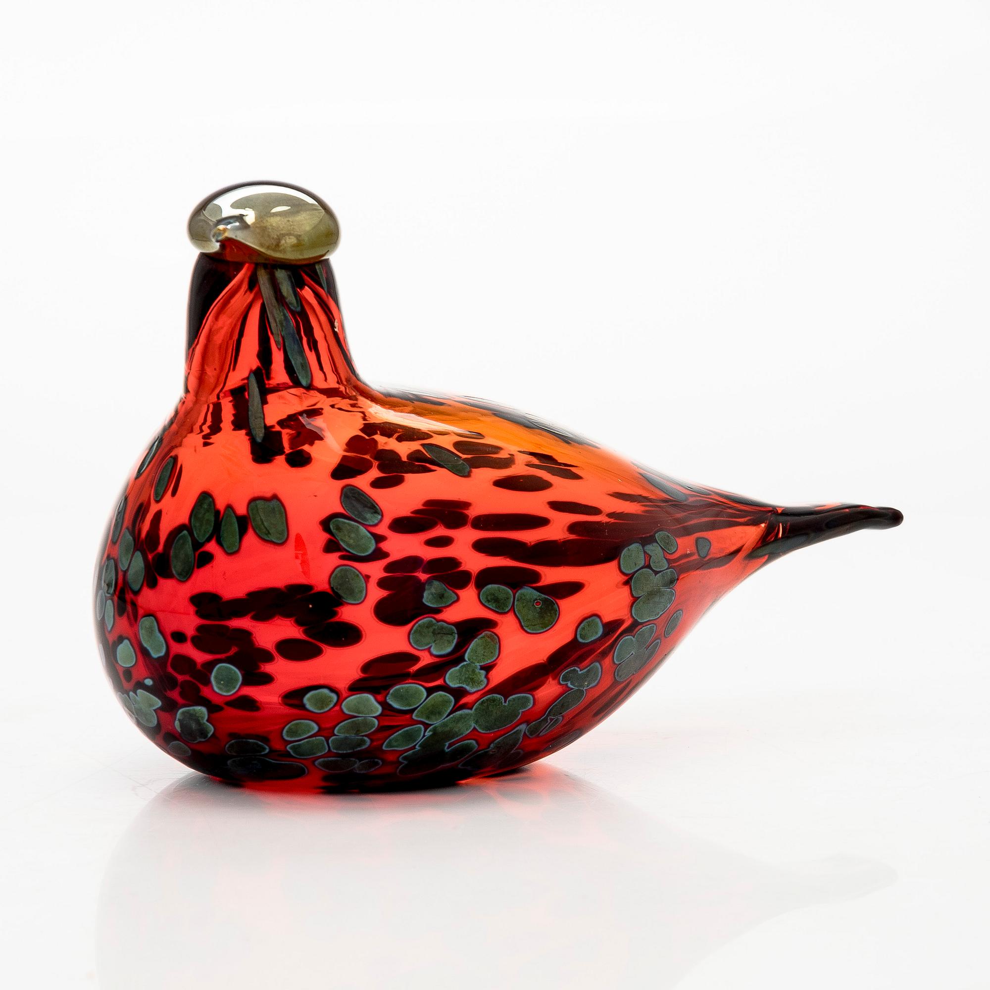 Oiva Toikka, glasfågel, "Ruby bird" signerad O. Toikka Nuutajärvi.