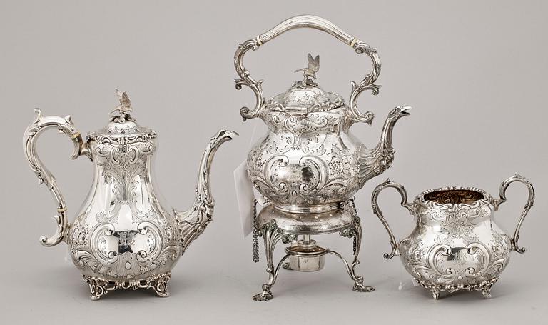 KAFFE- OCH TESERVIS, 6 delar, silver, Sheffield 1901. Totalvikt ca 4400 gram.