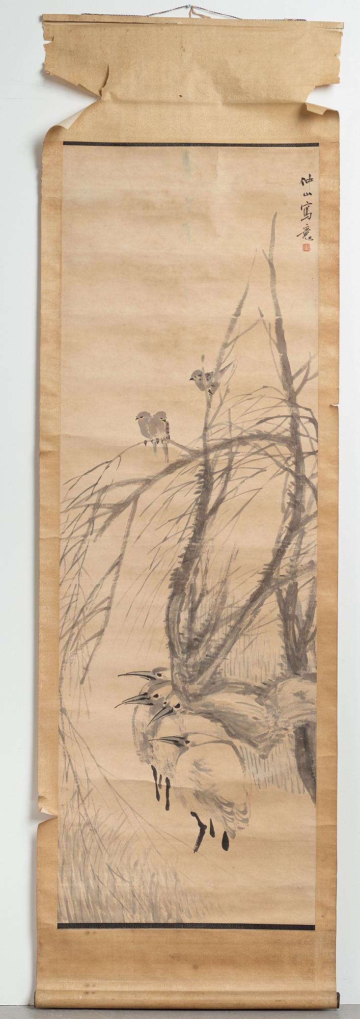 A Chinese hanging scroll, attributed to Zhong Shan, ink and color on paper, 20th century.
