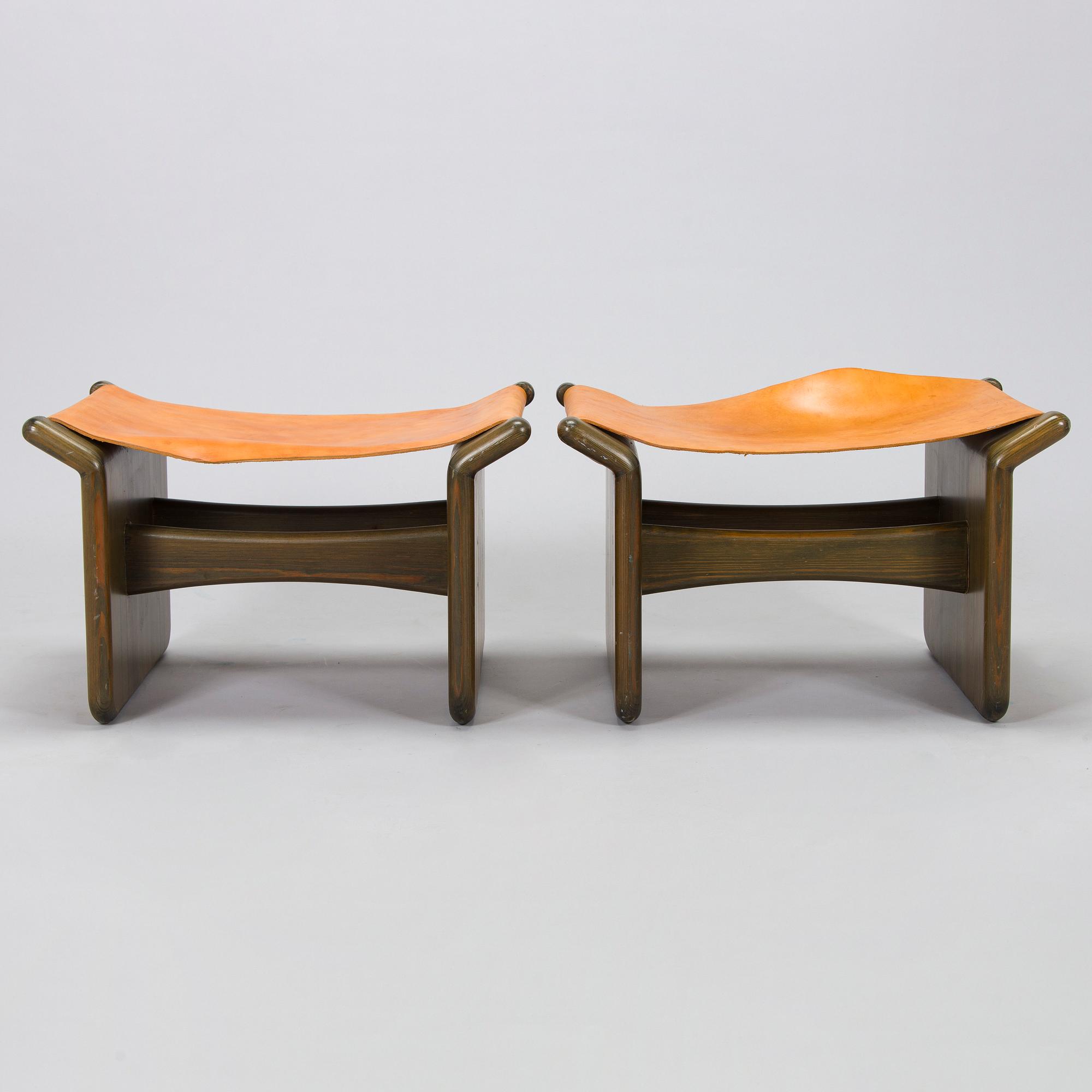 Tapio Wirkkala, a pair of stools made to order  for the Finnish Glass Museum manufactured by  Reino Huotari 1981.