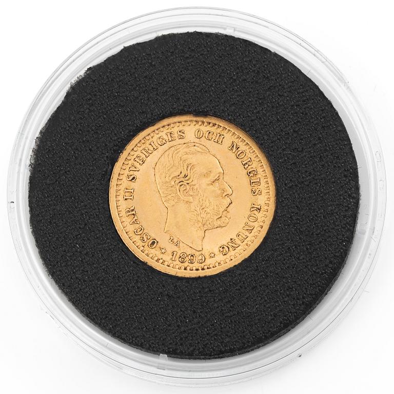 Gold coin, Oscar II, 5 kronor, 1899.