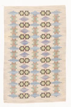 Judith Johansson, a flat weave rug, 'Riddarsporrar', signed JJ, c. 294 x 187 cm.