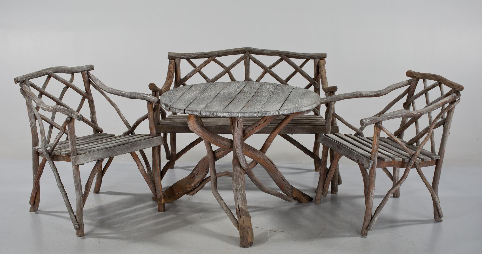 TRÄDGÅRDSGRUPP, 4 delar, s k grenmöbel, 1900-tal.