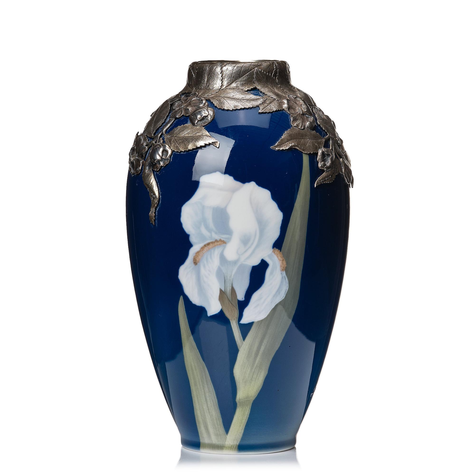 Anton Michelsen, & Royal Copenhagen, a porcelain vase with sterling silver mouth, Copenhagen 1910.