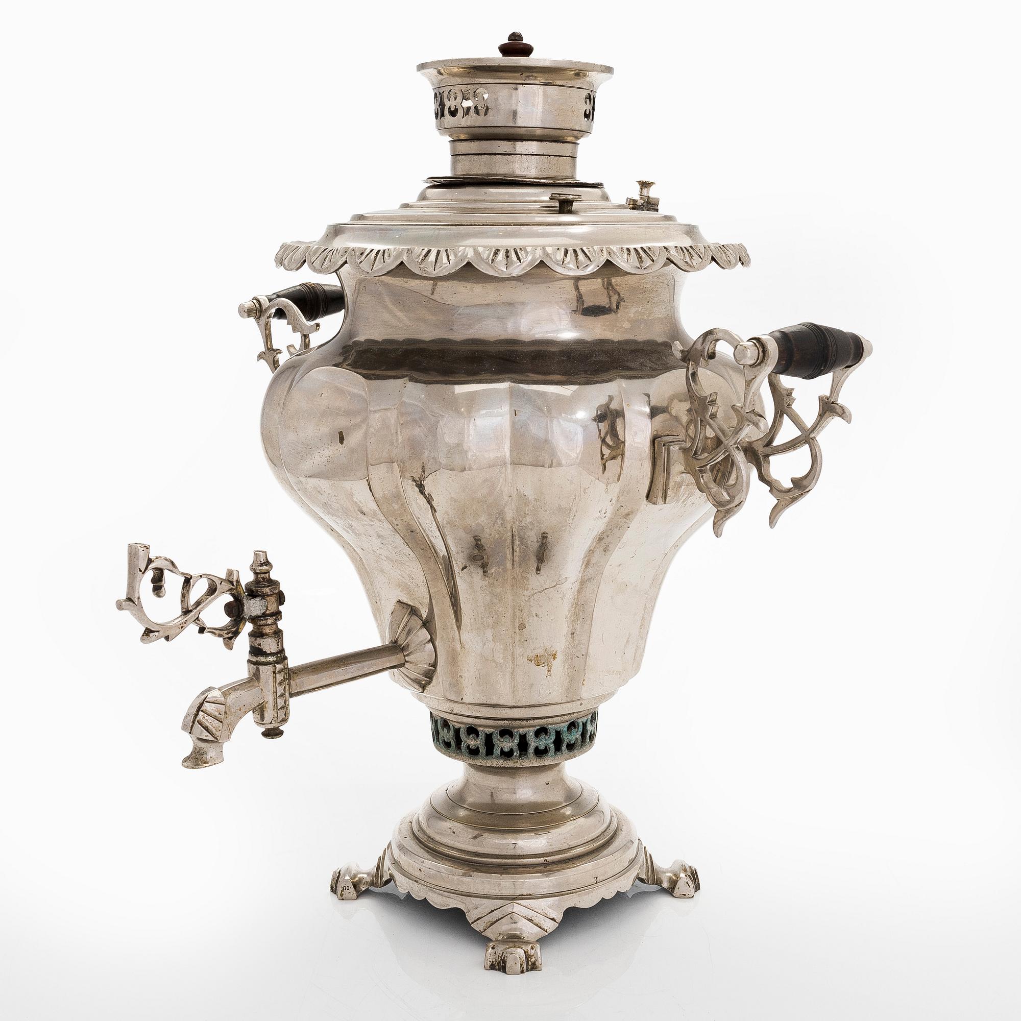 A silver-plated brass samovar. Teile, Russia 1882.