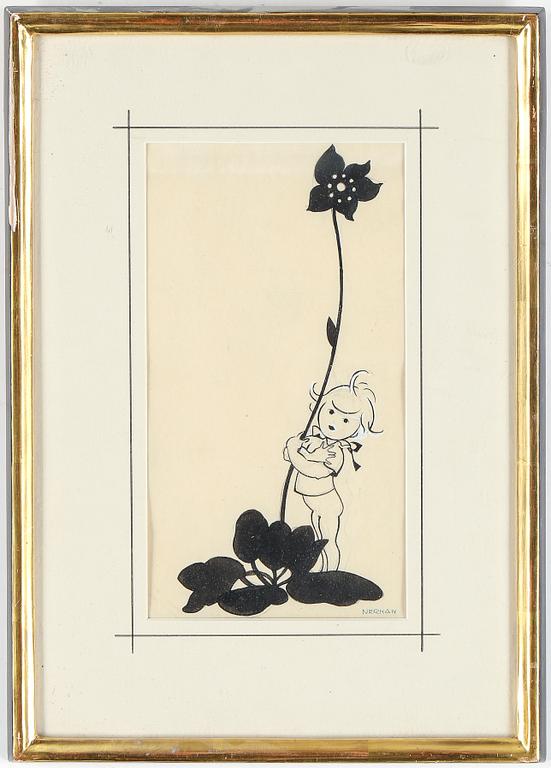 EINAR NERMAN, tuschlavering samt täckvitt. Signerad.