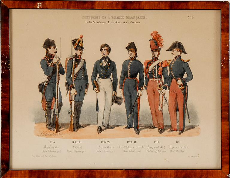 LITOGRAFISKA UNIFORMPLANSCHER, 8 st, Costumes de l'armée Française, 1800-talets slut.