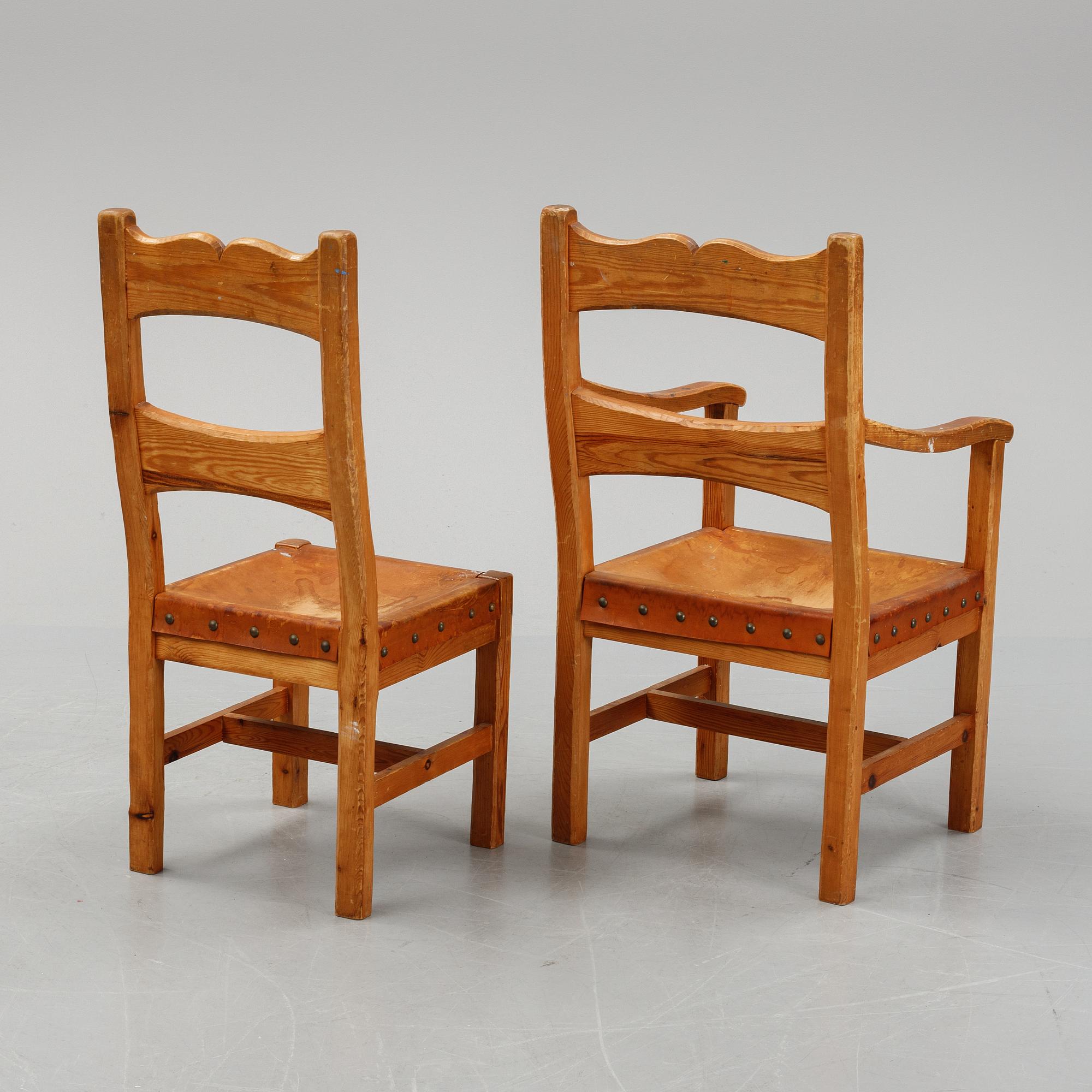 Six pine chairs, mid 20th Century.