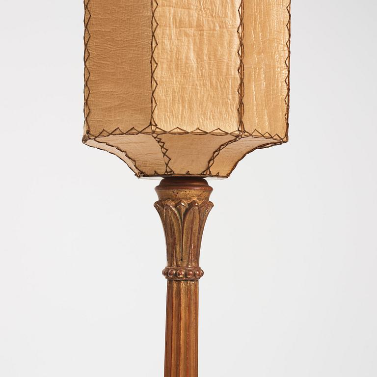 Helge Werner, a Swedish Grace gilt wood floor lamp, 1920-30s.
