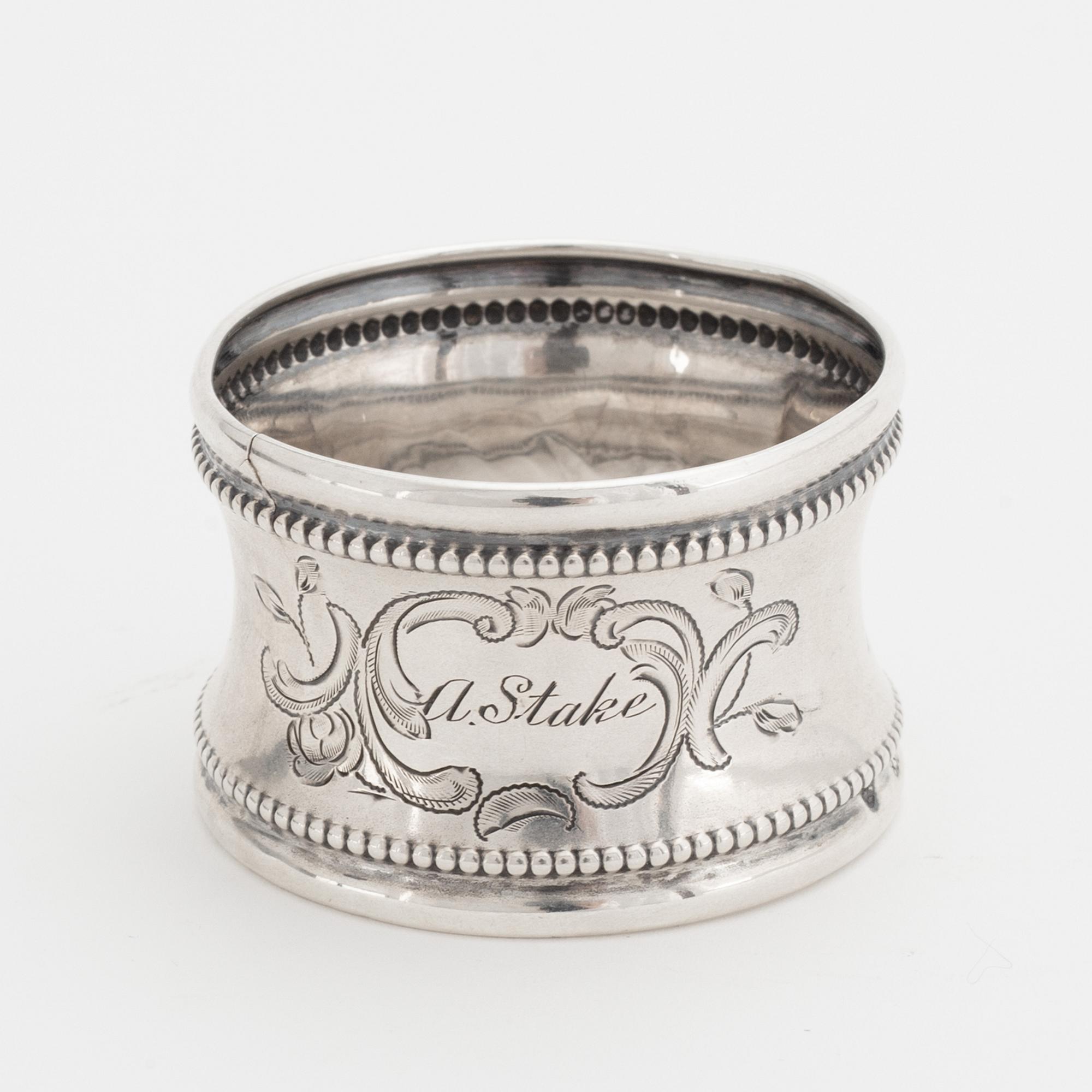 A silver napkin holder, given to Axel Stake for his contributions to S. A. Andrées arctic expedtions, late 19th Century.
