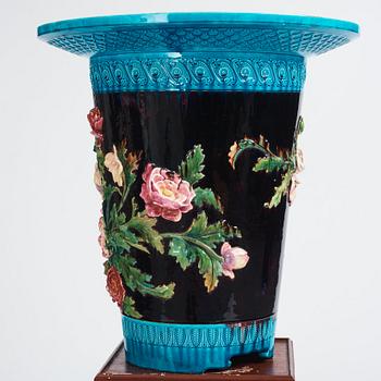 A massive majolica jardinere, late 19th century, possibly by the Sergei Poskochin manufactory,  Morje, St Petersburg.