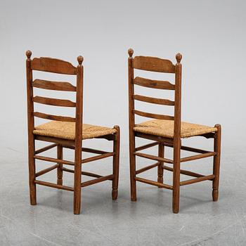 A set of six French ladder back, rush seat chairs, first half of the 20th century.