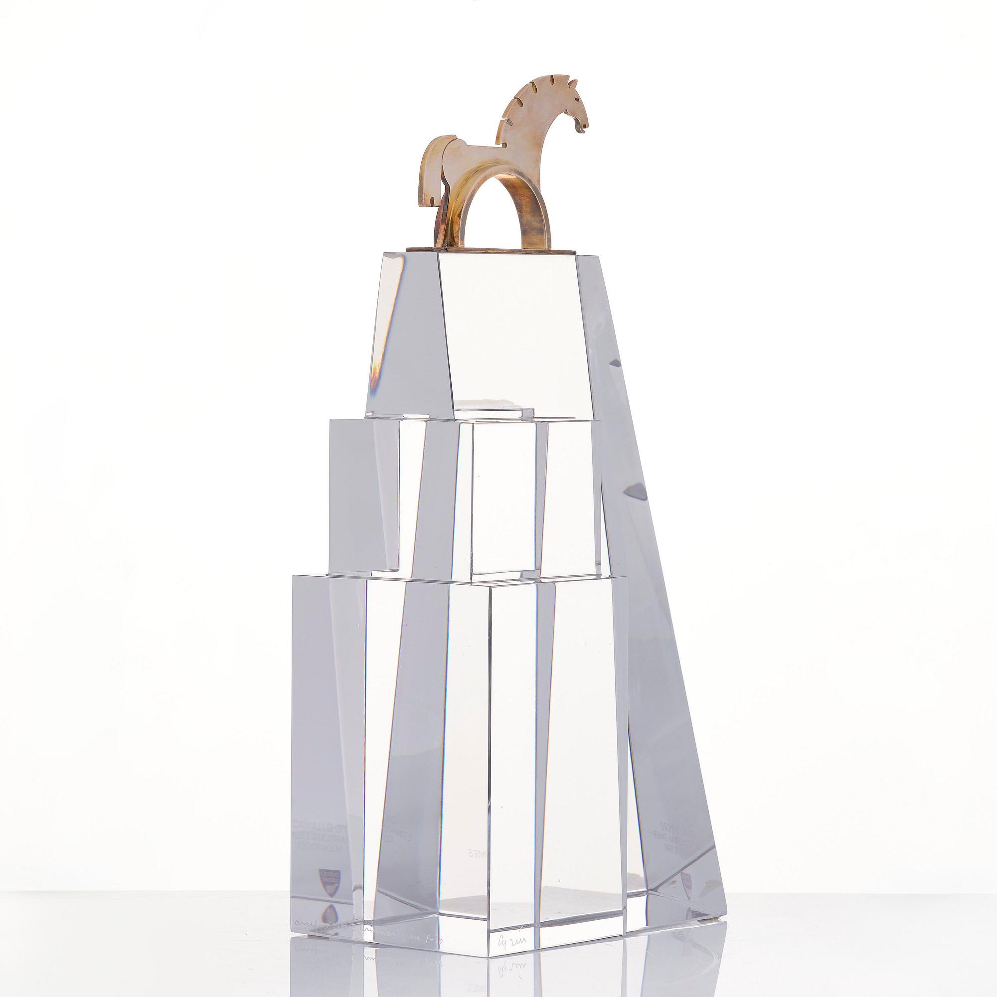 Gunnar Cyrén, a glass and silver gilt sculpture, Orrefors, for the World Equestrian Games, Stockholm 1990, ed. 1/10.