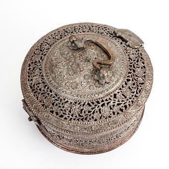 A Betel box, silvered copper, India, early 20th Century.