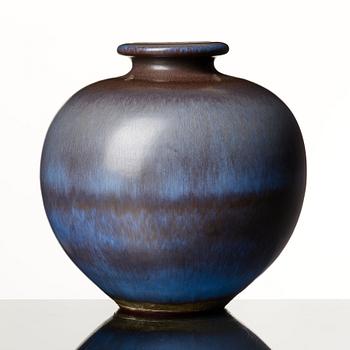 Berndt Friberg, a blue and brown 'rabbit's fur' stoneware vase, Gustavsberg studio, Sweden 1965.
